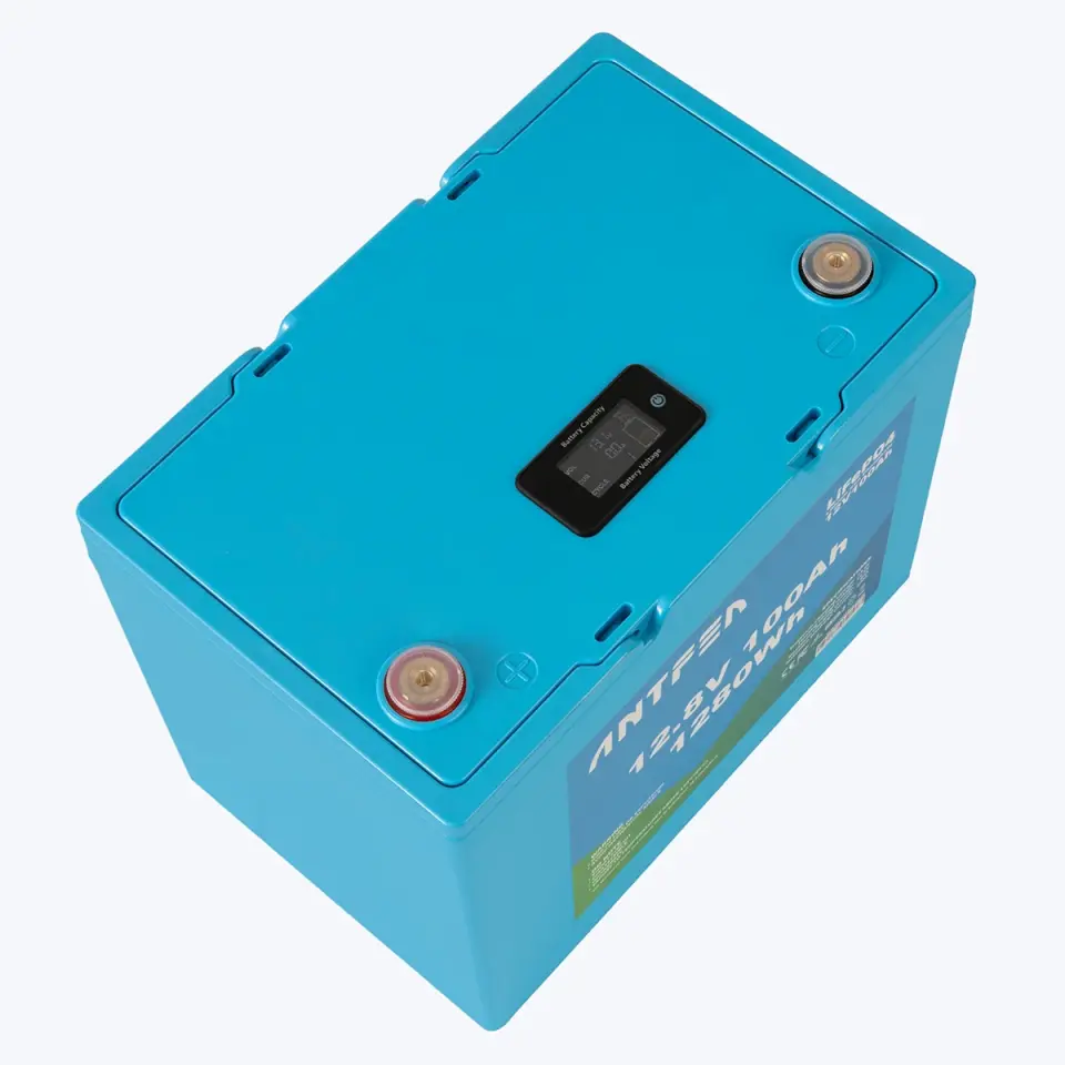 Antfea 12.8V 100Ah Mavi ABS Lityum Akü + 100W Esnek Güneş Paneli