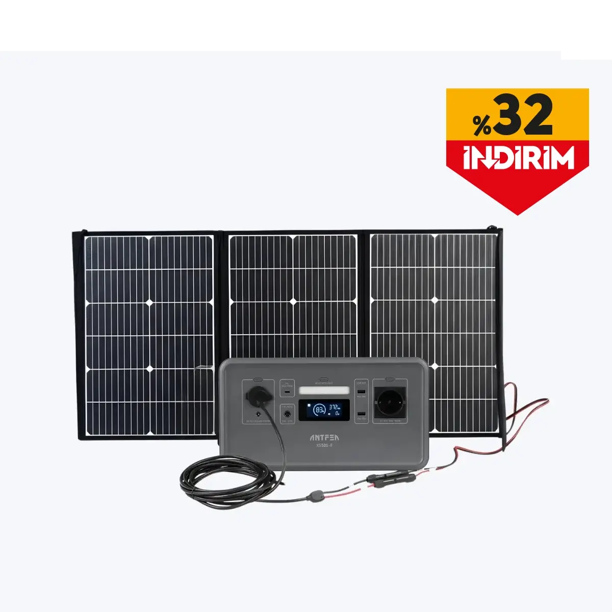Antfea XS500F Taşınabilir Güç Sistemi + 100W Taşınabilir Güneş Paneli ve Multi Dönüşüm Kablosu