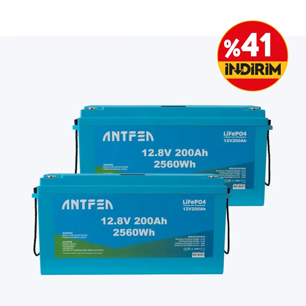ANTFEA 12.8V 200Ah ABS Lityum Akü Akıllı Ekran Bluetooth LiFePO4 – 2 Adet