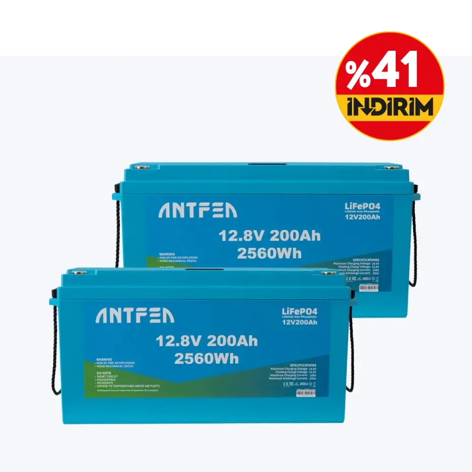 ANTFEA 12.8V 200Ah ABS Lityum Akü Akıllı Ekran Bluetooth LiFePO4 – 2 Adet