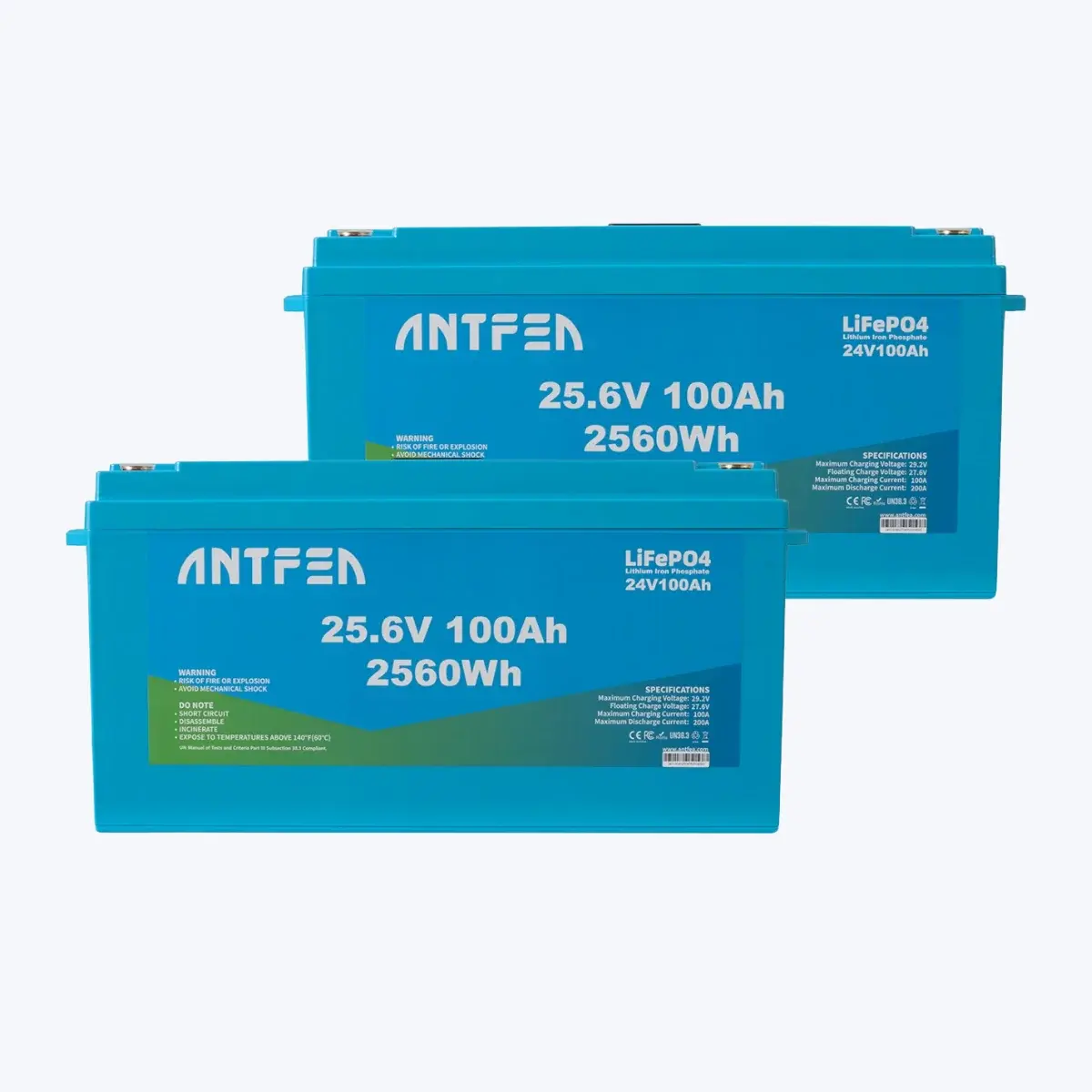 ANTFEA 25.6V (24V) 100Ah ABS Lityum Akü Akıllı Ekran Bluetooth LiFePo4 X 2 Adet