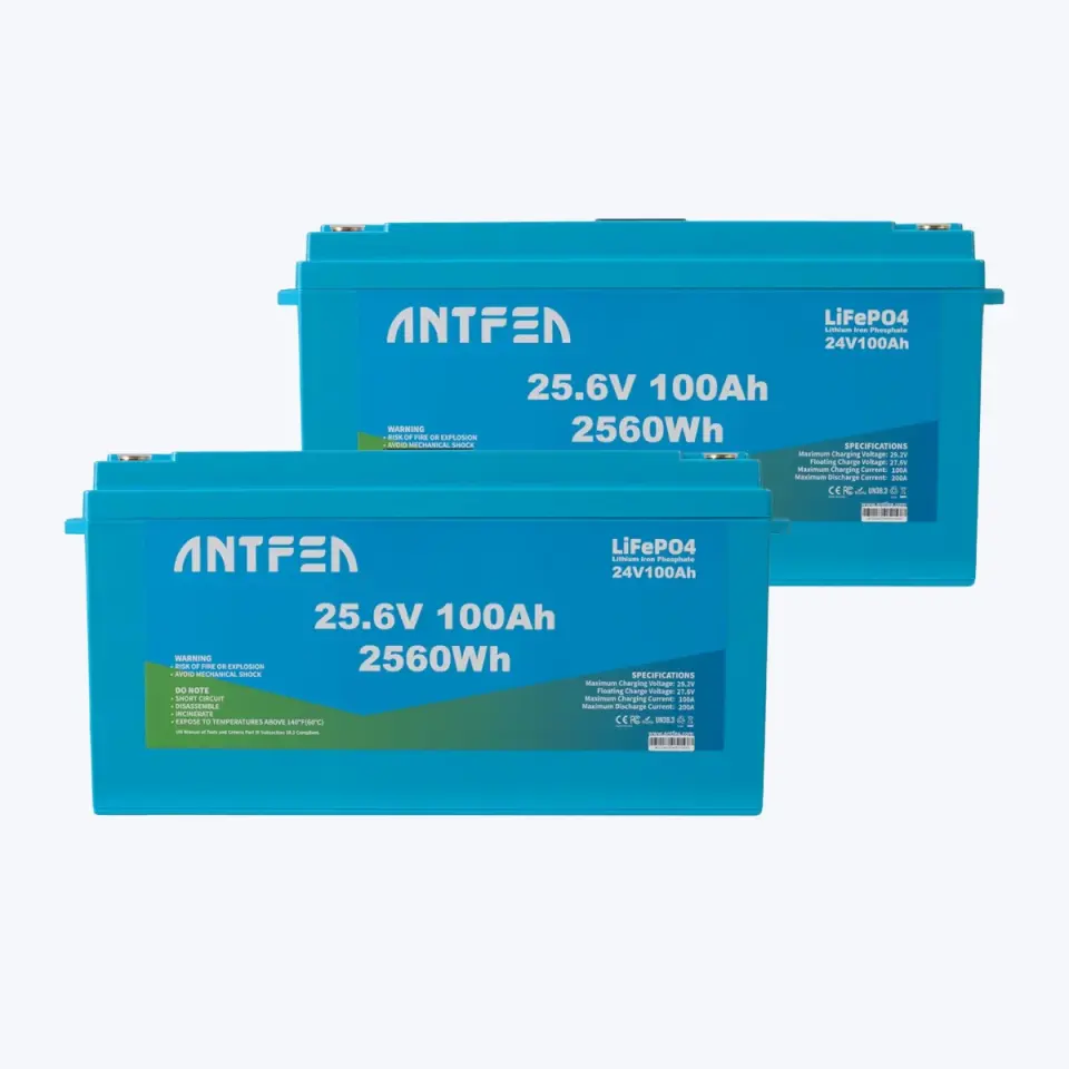 ANTFEA 25.6V (24V) 100Ah ABS Lityum Akü Akıllı Ekran Bluetooth LiFePo4 X 2 Adet
