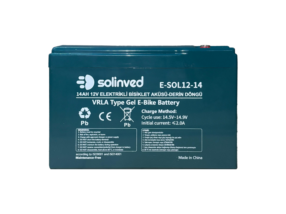 12V 14AH VRLA Tipi Elektrikli Bisiklet Aküsü