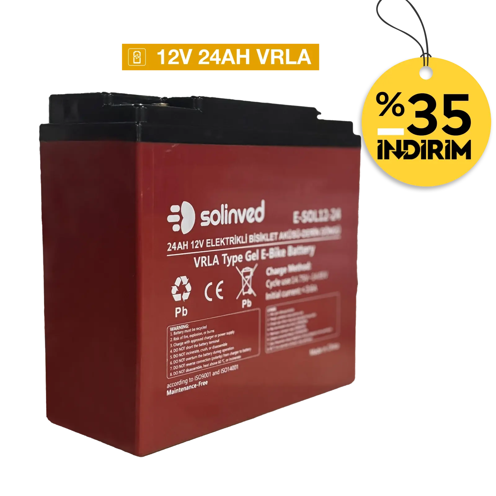 Solinved 12V 24Ah VRLA Tip Elektrikli Bisiklet Aküsü Premium