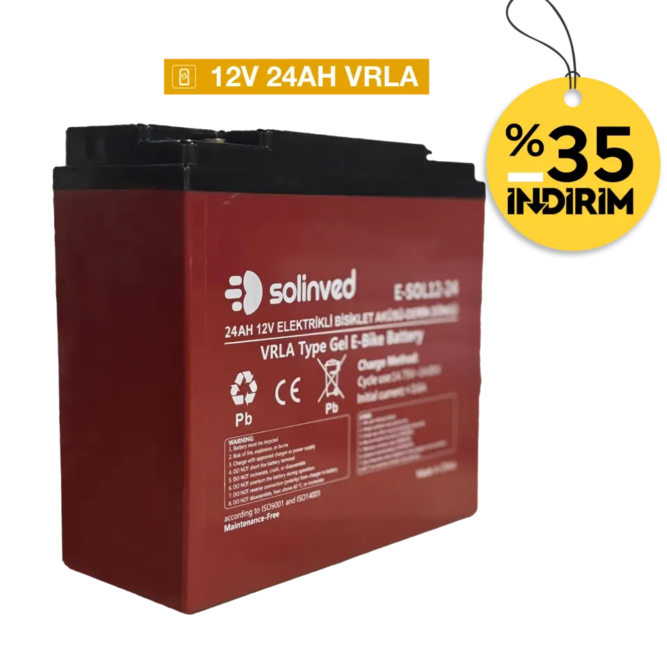 Solinved 12V 24Ah VRLA Tip Elektrikli Bisiklet Aküsü Premium