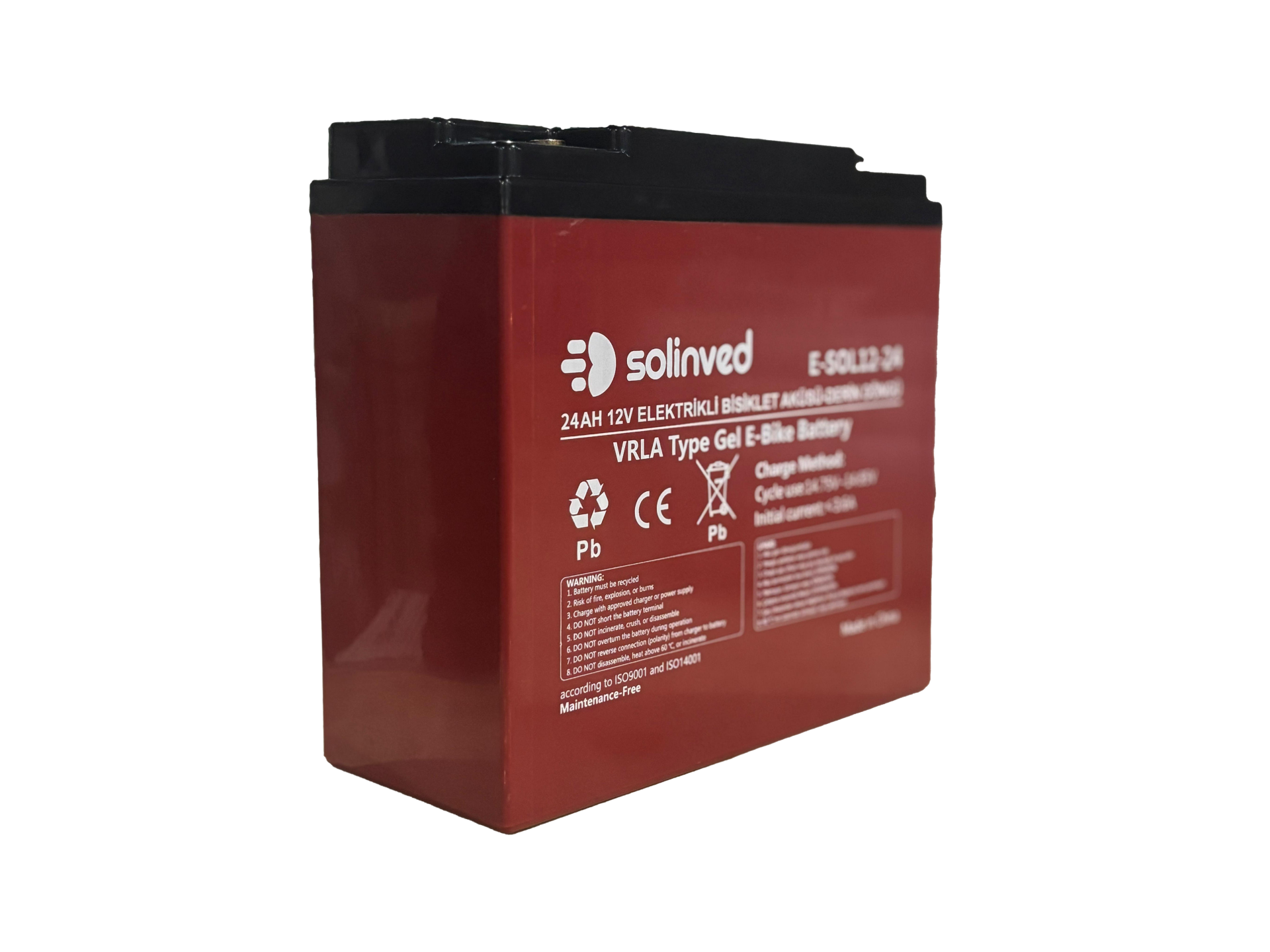 Solinved 12V 24AH VRLA Type Elektrikli Bisiklet Aküsü  (Premium)
