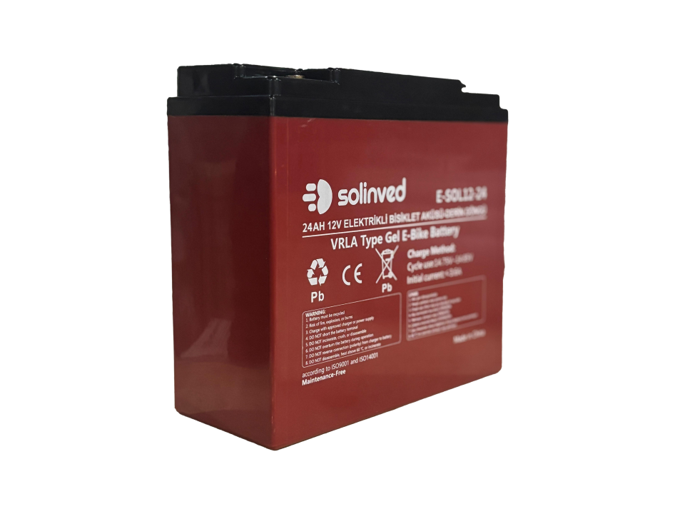 Solinved 12V 24Ah VRLA Tip Elektrikli Bisiklet Aküsü Premium