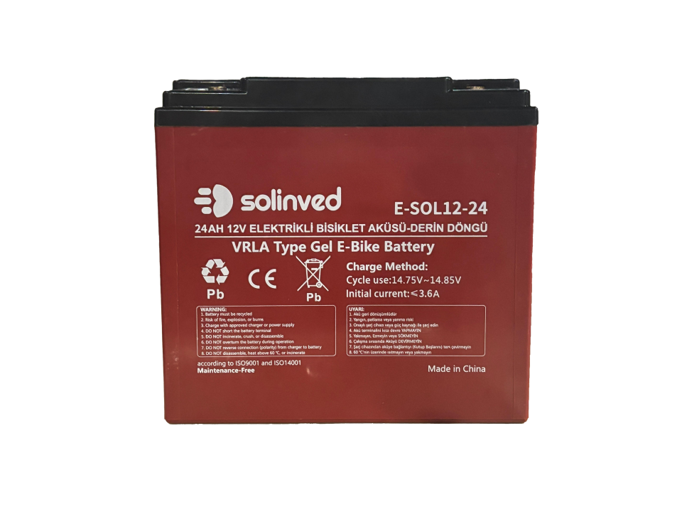 Solinved 12V 24Ah VRLA Tip Elektrikli Bisiklet Aküsü Premium
