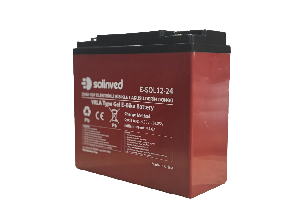 Solinved 12V 24AH VRLA Type Elektrikli Bisiklet Aküsü  (Premium)