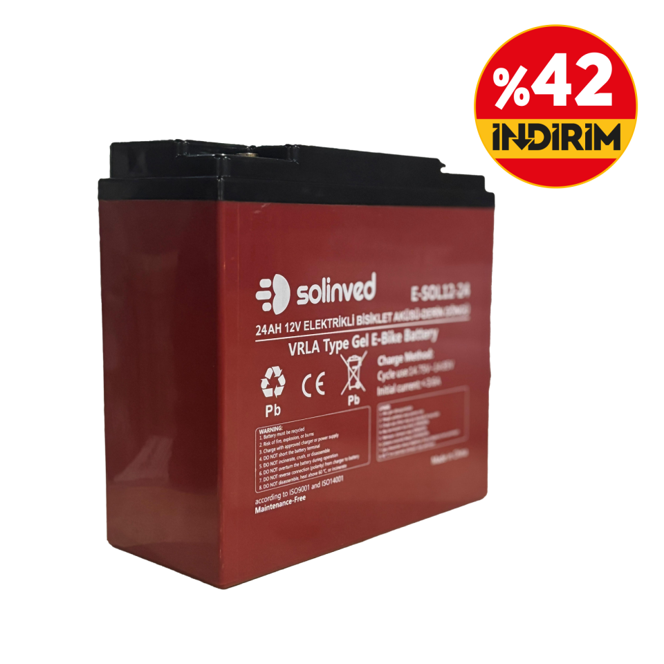 Solinved 12V 24Ah VRLA Tip Elektrikli Bisiklet Aküsü Premium