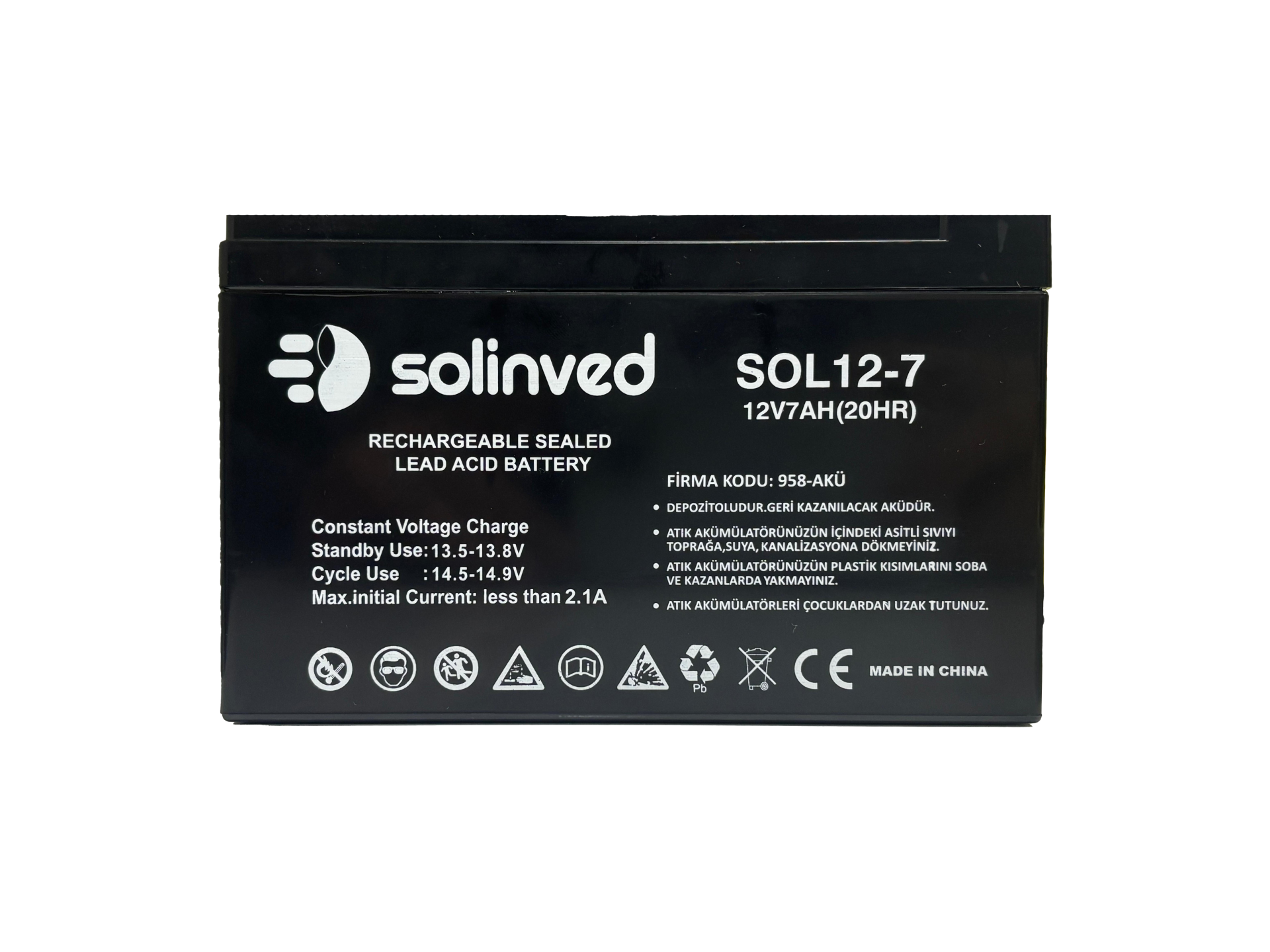 Solinved 12V 7AH Ups ve Alarm Aküsü