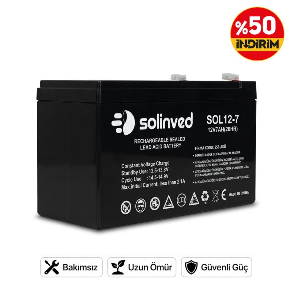 Solinved 12V 7AH Kuru Tip Akü (Premium)