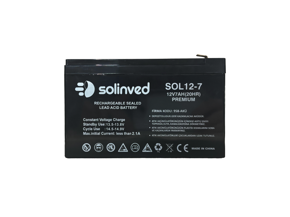 Solinved 12V 7 AH Ups Ve Alarm Aküsü (Premium)