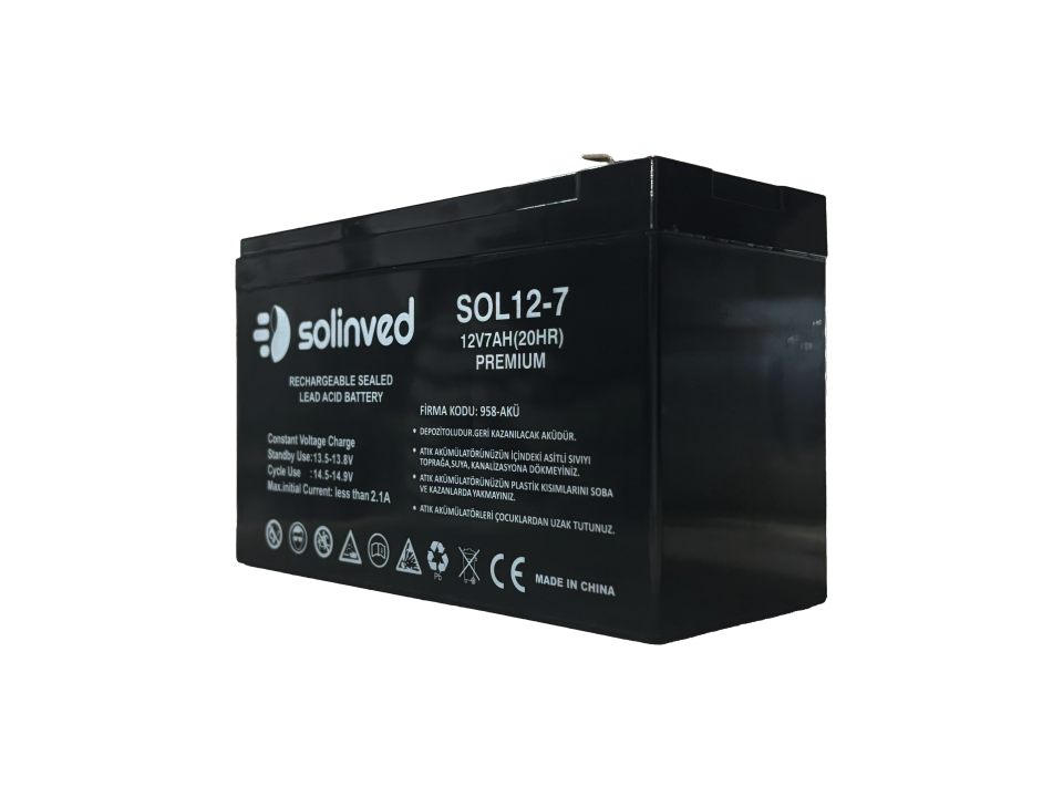 Solinved 12V 7 AH Ups Ve Alarm Aküsü (Premium)