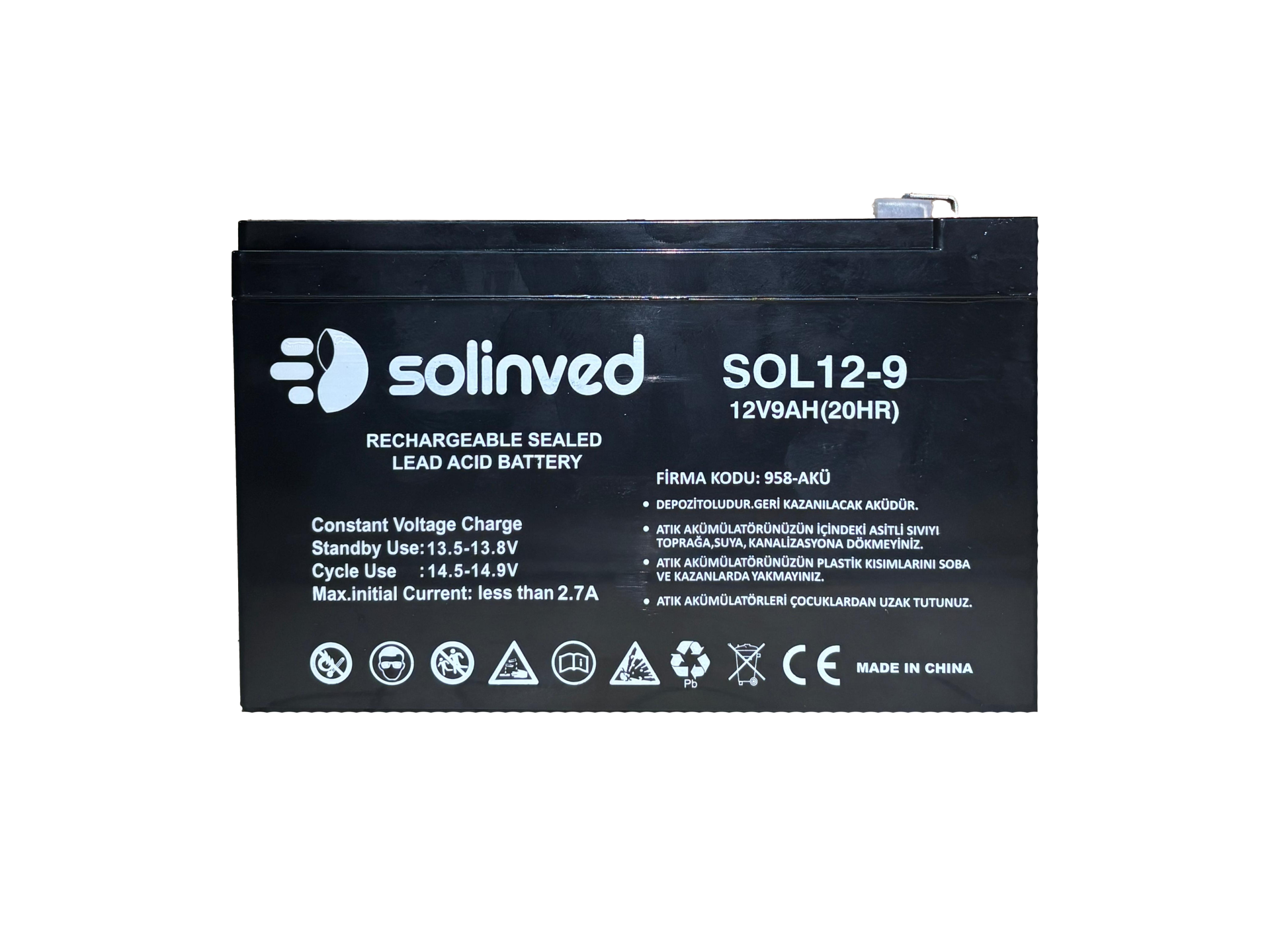 Solinved 12V 9AH Ups Ve Alarm Aküsü