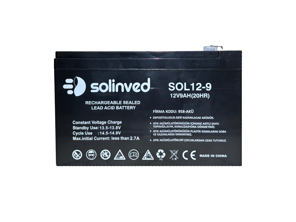 Solinved 12V 9AH Ups Ve Alarm Aküsü
