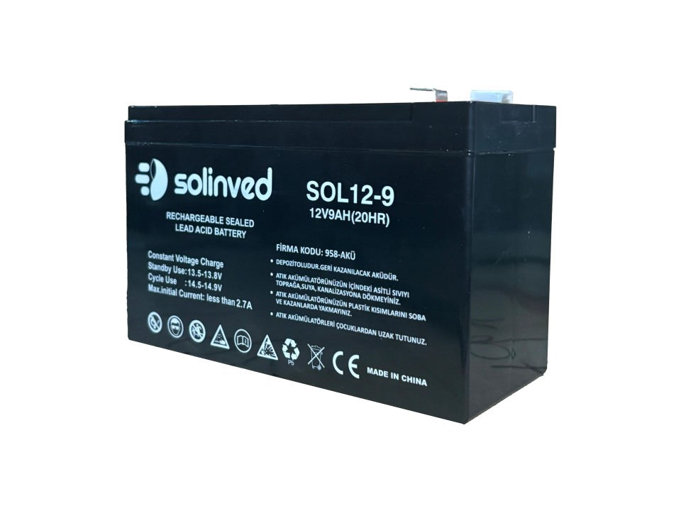 Solinved 12V 9AH Ups Ve Alarm Aküsü