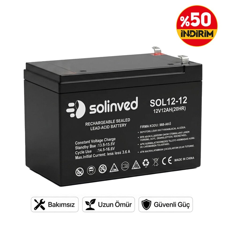 Solinved 12V 12AH Kuru Tip Akü
