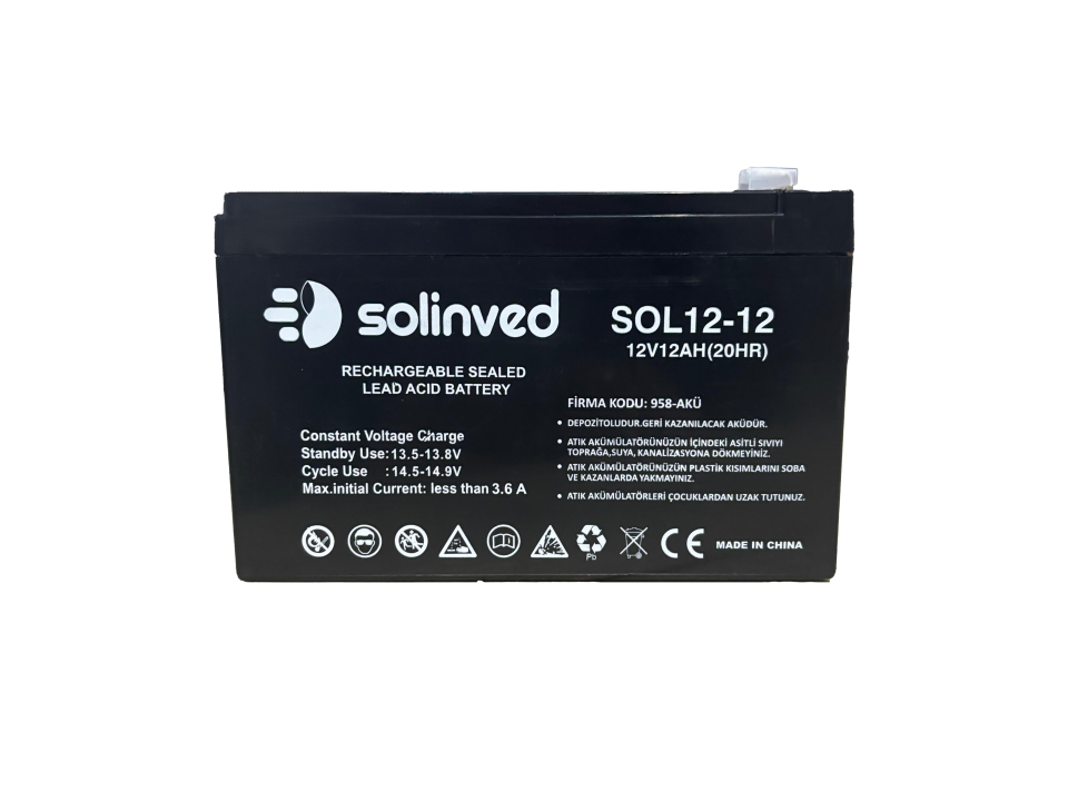 Solinved 12V 12AH Ups ve Alarm Aküsü