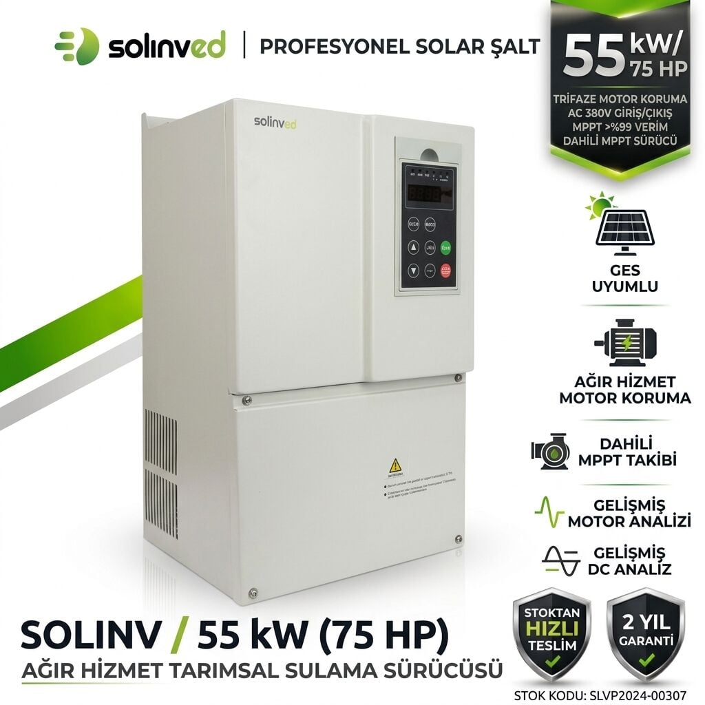 Solinved 55 kW 75 HP Trifaze Solar Pompa Sürücüsü