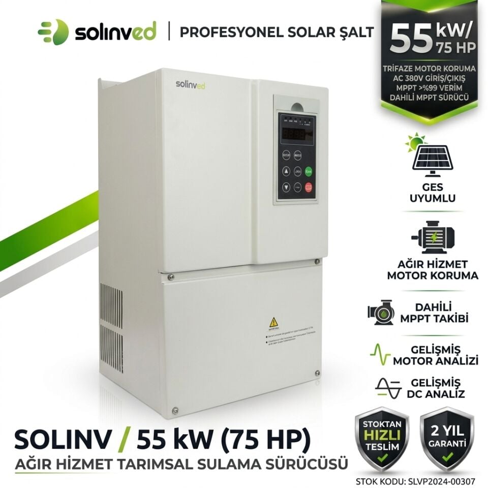Solinved 55 kW 75 HP Trifaze Solar Pompa Sürücüsü