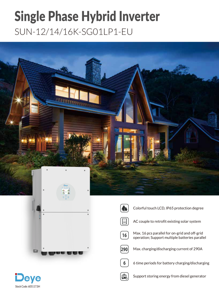 Deye 16 kW Monofaz LV Hibrit İnverter