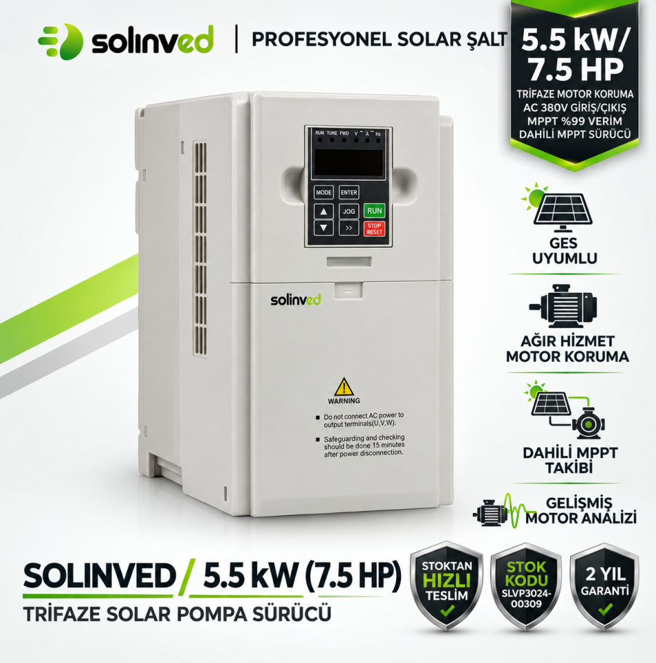 Solinved 5.5 kW 7.5 HP Trifaze Solar Pompa Sürücü-900v