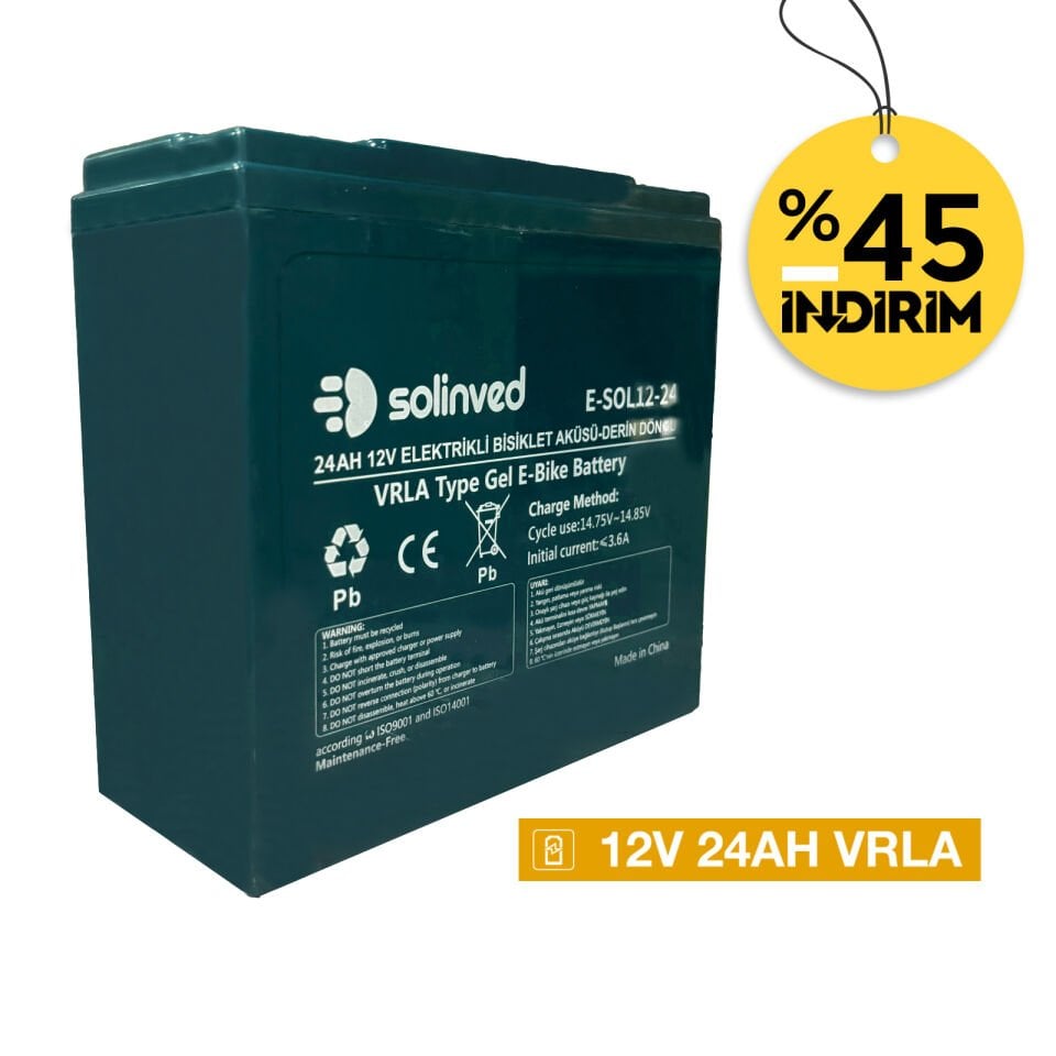 Solinved 12V 24AH VRLA Tipi Elektrikli Bisiklet Aküsü