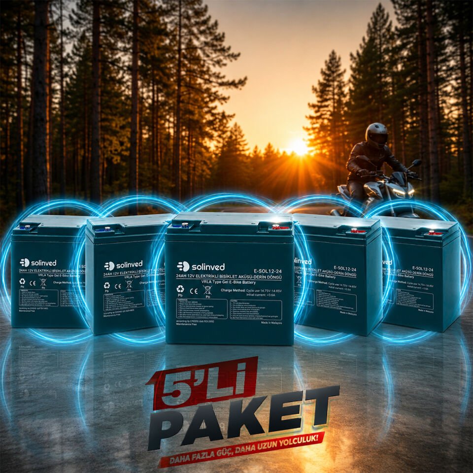Solinved 12V 24AH VRLA Tipi Elektrikli Bisiklet Aküsü 5'li Paket